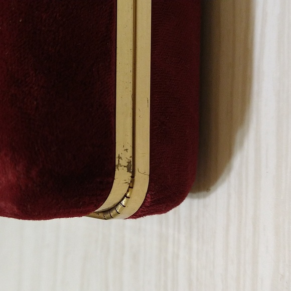 Vintage Red Velvet Double Compartment Jewelry Box - Hinged Lid w/ Mirror - Picture 8 of 11